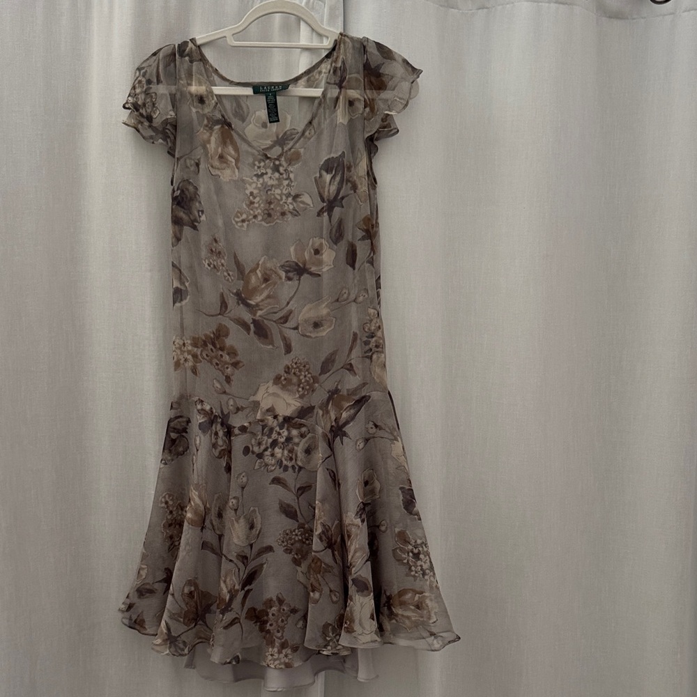 Ralph Lauren Floral Midi Dress in Brown and Cream